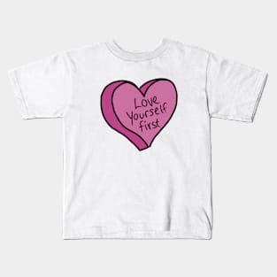 Love Yourself First Pink Heart Design Kids T-Shirt